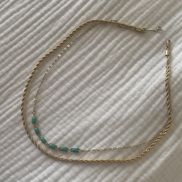 & Other Stories - Layered Duo Chain Necklace - Gold + Turqoise - Picture 2 of 5
